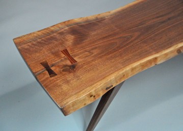 Black walnut live edge slab and rosewood keys (Item: CTB2L1) Detail #1